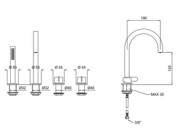 SWING 5930277 - 4 hole bathtub set with hand shower by QD Magistro Lab - view 3